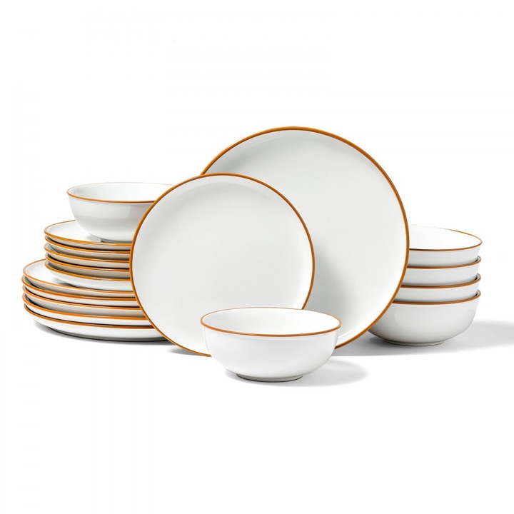 Set Tacamuri 18 Bucati, Model Ceramice, Include Farfurii si Boluri, Serviciu Pentru 6 Persoane, Culoare Alb