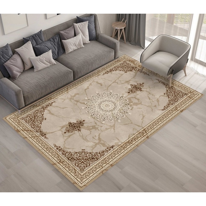 Covor din poliester, Model traditional, Bej, 160x230cm