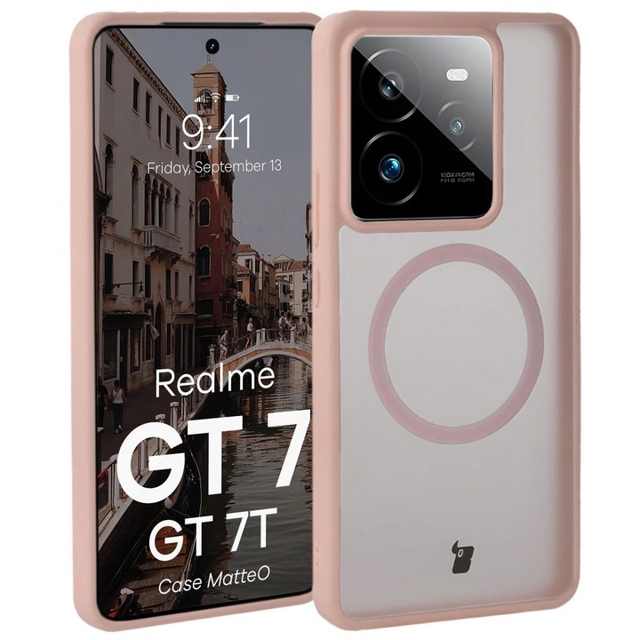 Husa Bizon Case MatteO pentru Realme GT 7 / GT 7T, translucid cu roz