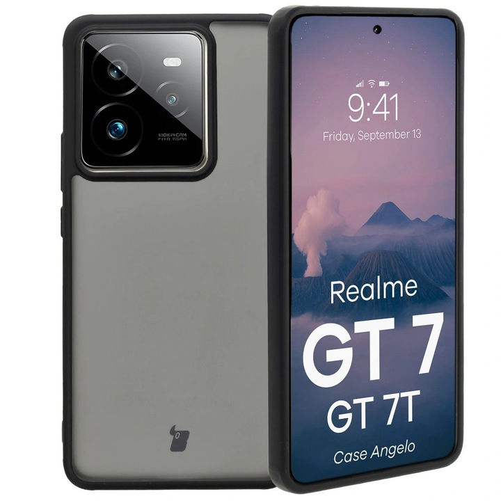 Калъф, Bizon Case Angelo за Realme GT 7 / 7T, Полупрозрачни С Черна Рамка