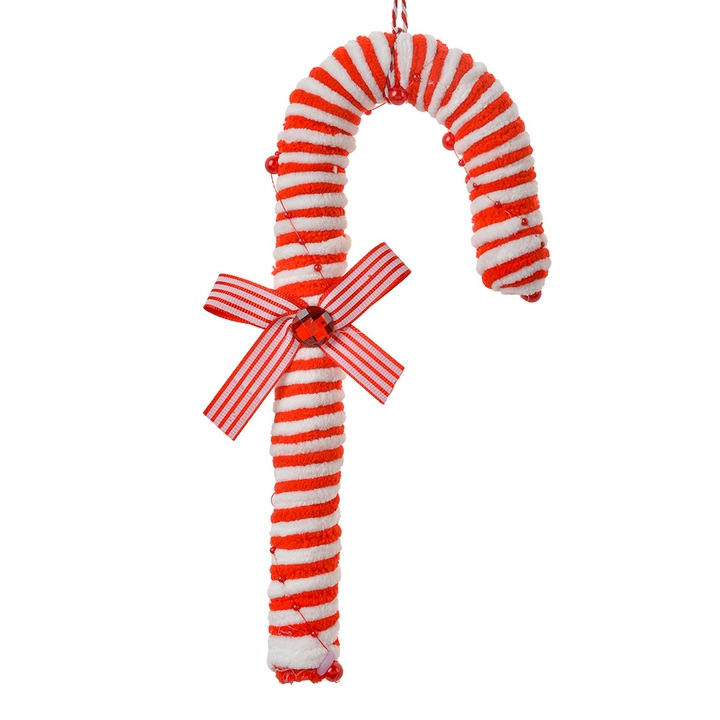 Комплект от 3 коледни украси за елха, близалки, червени и бели, пластмасови, 10x3x26 см