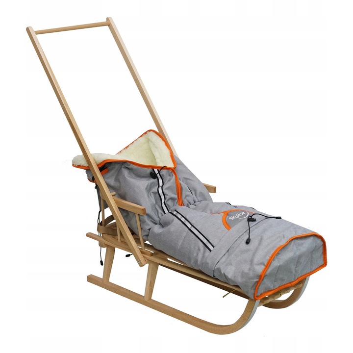 Sani Skyline Classic cu opariu, pchaz, si sac de dormit din lana, 88x34x39cm, gri len