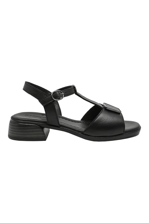 Sandale Anna Viotti negre, din piele naturala cu bareta T si toc masiv GOR151468, Negru