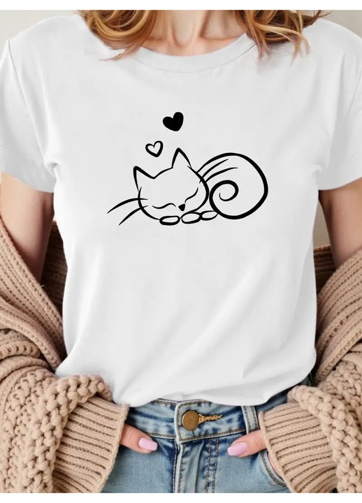 Tricou Dama Cute Cat, Alb