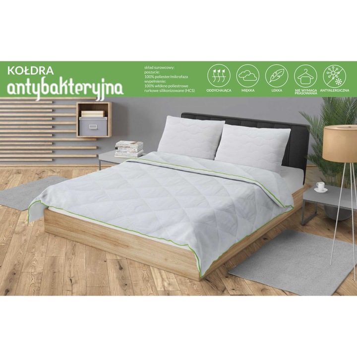 Pilota antibacteriana cu ioni de argint, 135x200cm, 100% poliester, set de perne inclus