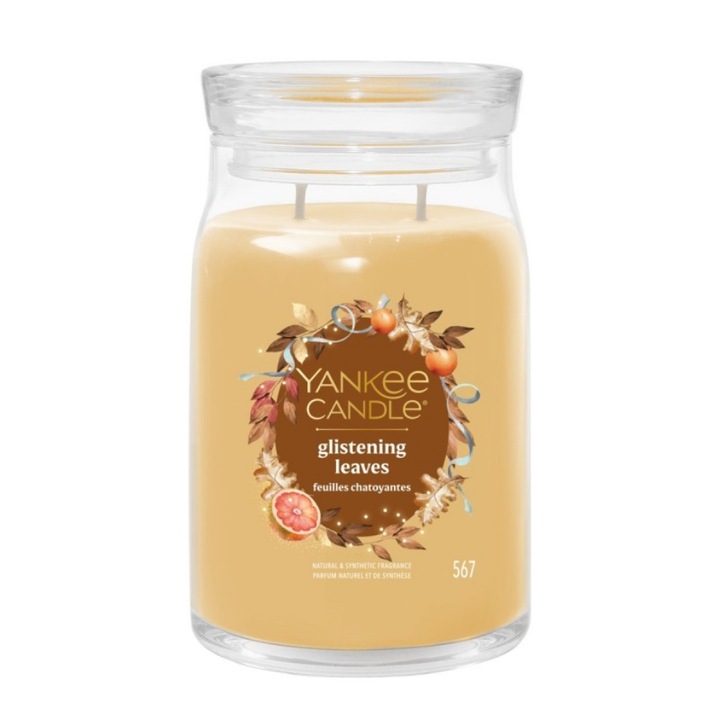 Ароматна свещ Yankee Candle Signature Glistening Leaves, цитрусов аромат, 567 г