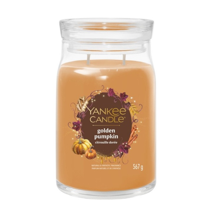 Ароматна свещ Yankee Candle Golden Pumpkin, аромат на тиква, джинджифил и карамел, 567 г