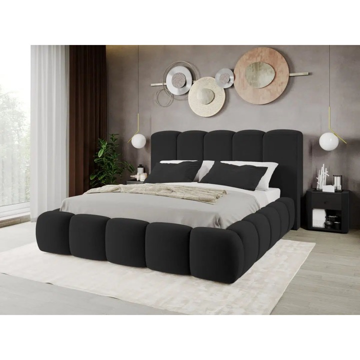 Pat Tapitat Noel, tip bubble cu Somiera fixa, 160x200, Gri Inchis/Velluto 19