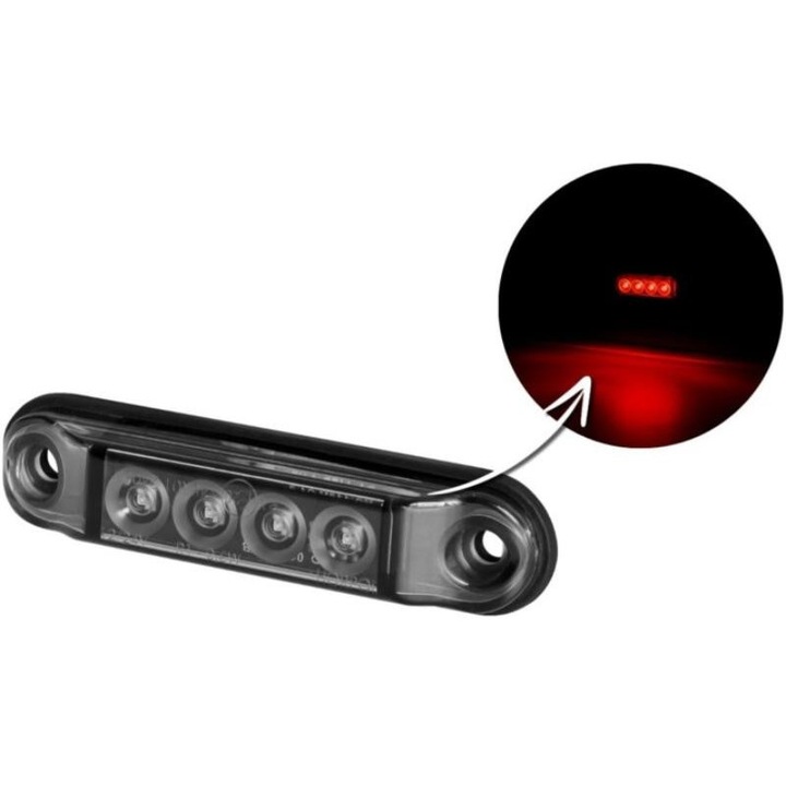 LED лампа Lamiro, тънка червена, черна, 12/24V, универсална