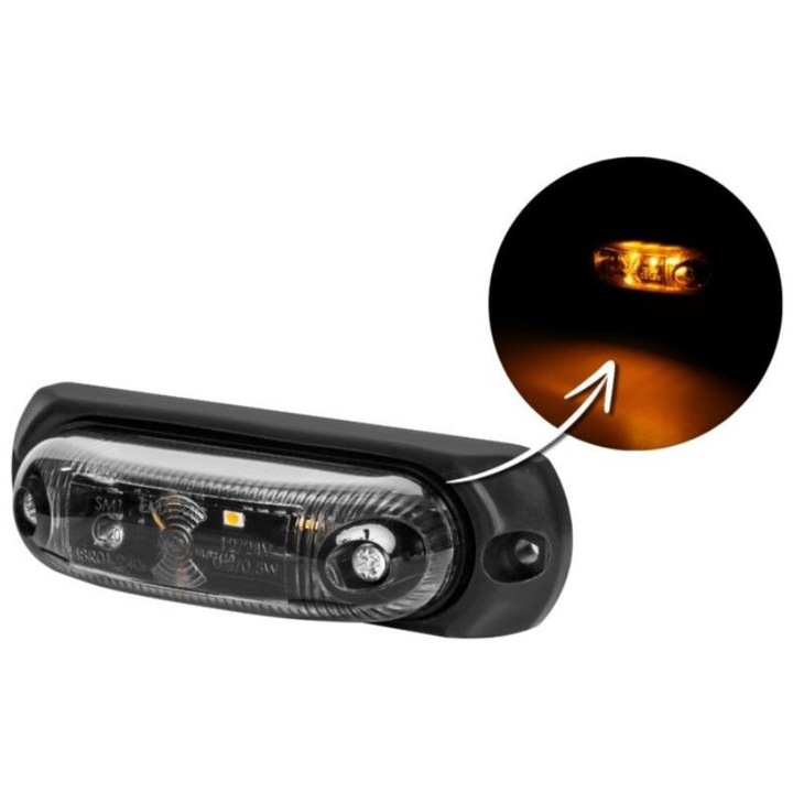 Lampa de pozitie ovală LED, Lamiro, 12/24V, portocalie, cu bază din cauciuc