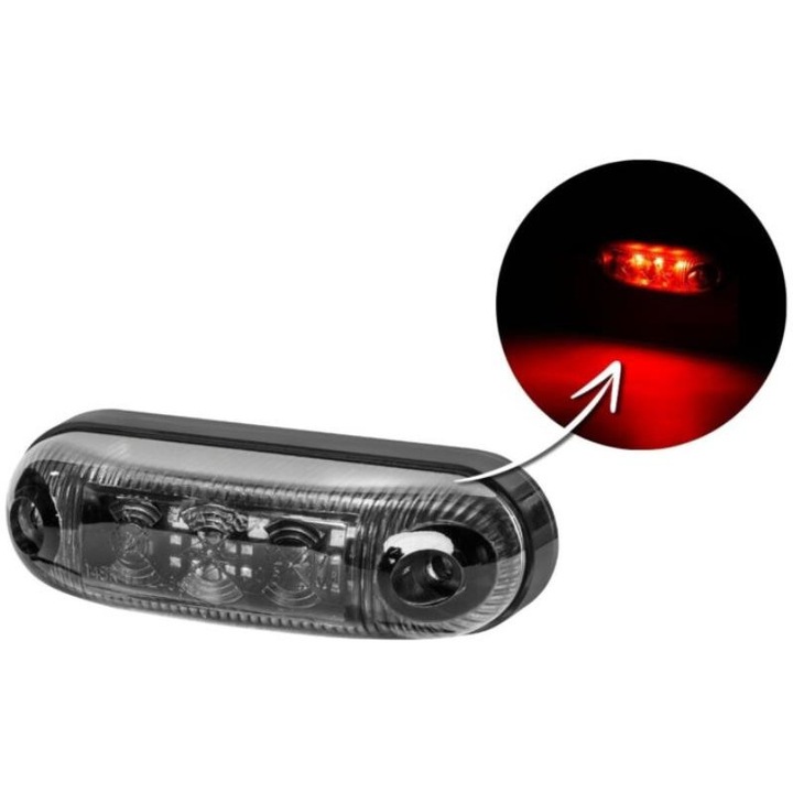 Червена овална LED лампа 12/24V, Lamiro, сива