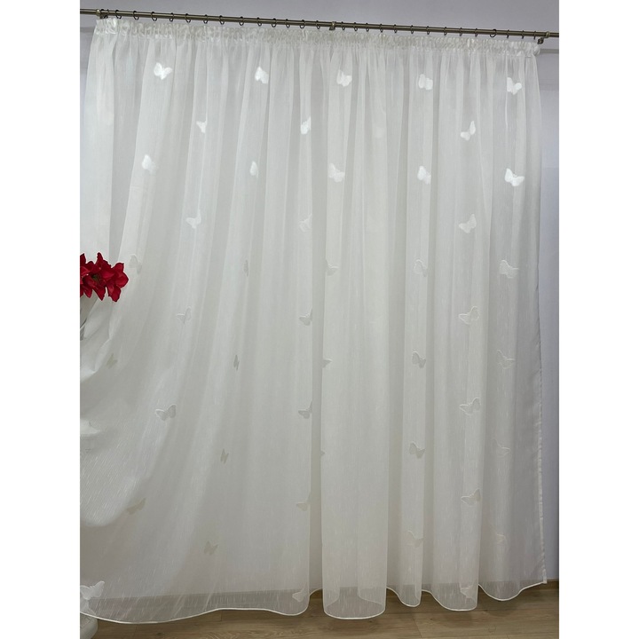 Perdea brodata, culoare ivoire, cu rejansa, 1000x245cm, din colectia "Papillon" by Liz Line - PD03910