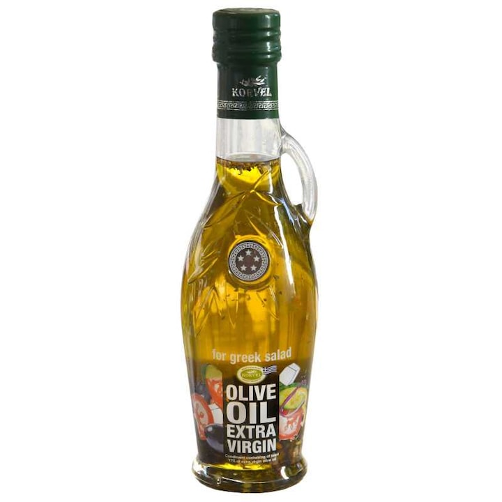 Ulei de masline extravirgin cu ierburi pentru salata greceasca, KORVEL, sticla Amphora 250 ml