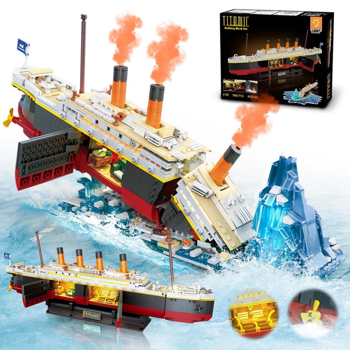 Insoon 2 az 1-ben Titanic hajóépítő készlet, LED világítás, 1883 darab, 3,6 mm-es mini blokkok