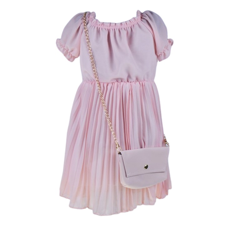 Set rochie casual si geanta pentru fete, Mini Junior, RMJ3006R, Roz 120844