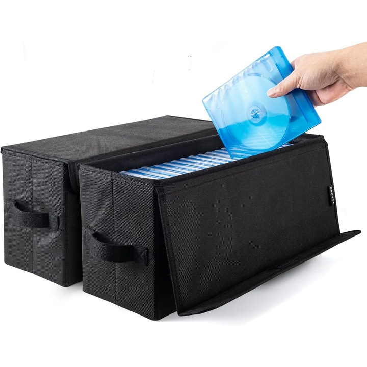 Cutii Depozitare CD alavisxf xx, Negre, Pachet 2 Bucăți, 60 CD-uri sau 120 Carcase Subțiri, 33.5x15x13.5cm