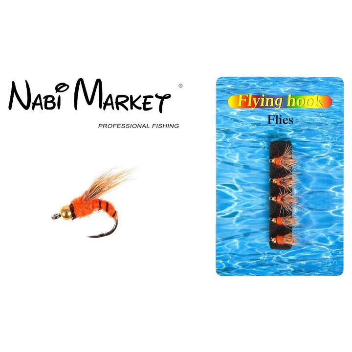 Set 5 buc Musca pescuit, Rosie artificiala, tip Fly Fishing pentru Pastrav si Clean Nabi Market ®