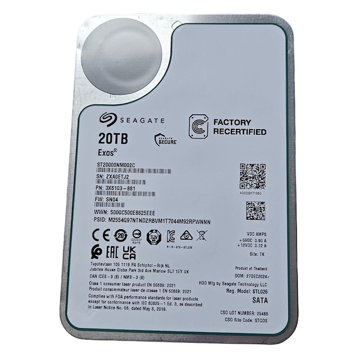 Твърд диск 3, '5 SATA 3 Seagate Exos 20TB 7200 RPM