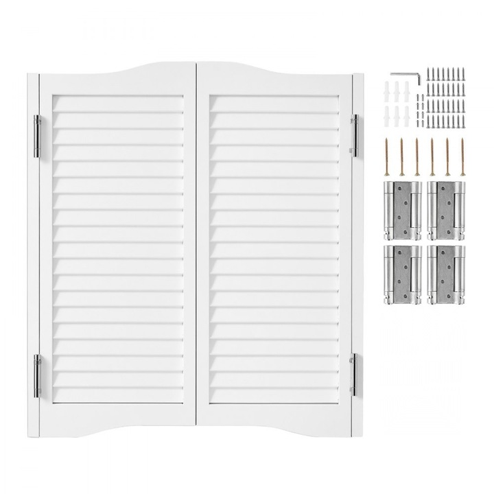 Usi batante pentru cafenea, 81.3x91.4 cm, Lemn de Pin, Culoare Alb, cu Balamale, cu Accesorii