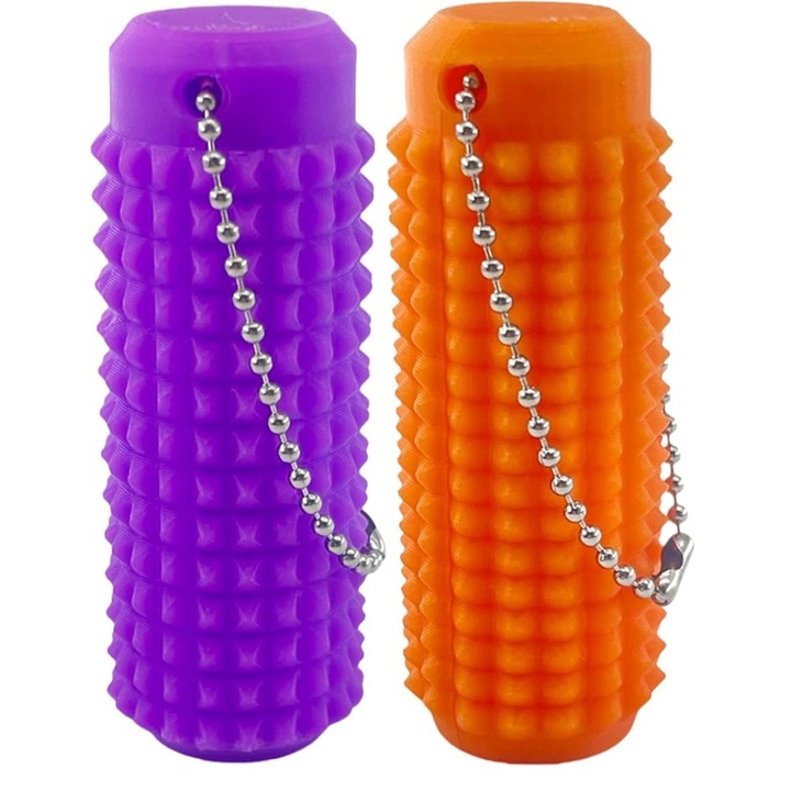 2 db masszázs kulcstartó szett, Ronyes, narancssárga/lila, 7x2,5cm