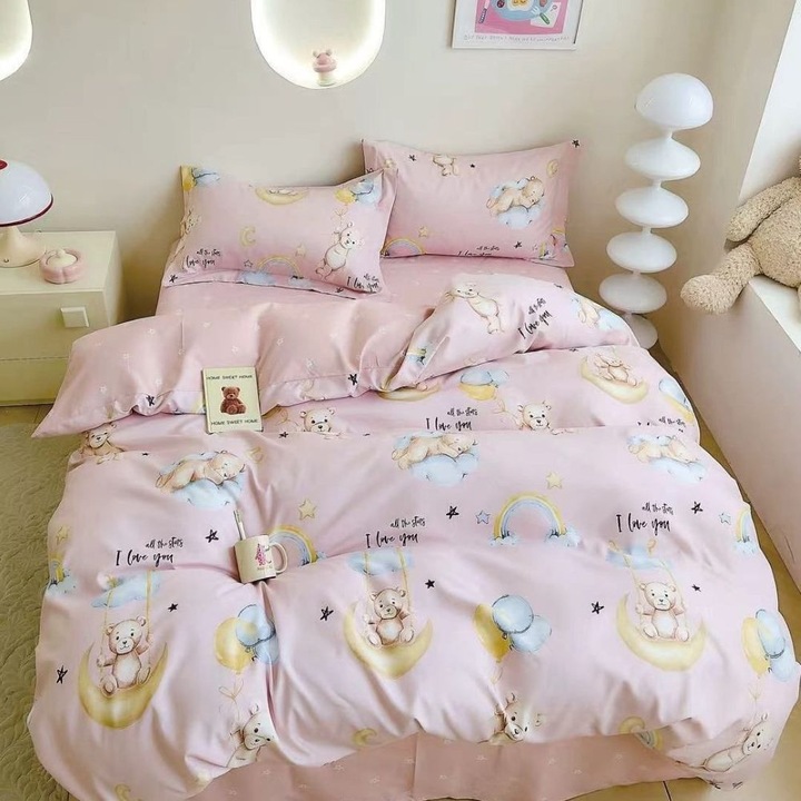 Set lenjerie de pat, 1 persoana, 150 x 220 cm, finet satinat, 4 piese, Casa de Vis, Y60-140