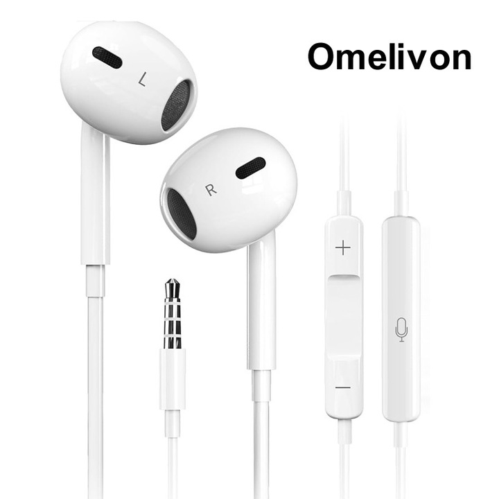 Casti in-ear Omelivon cu microfon si control volum, negru, 3.5mm