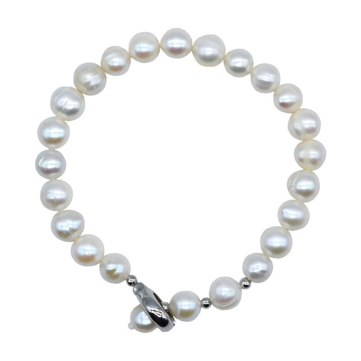 Bratara ajustabila din perle naturale de apa dulce albe, design simplu, dimensiune ajustabila