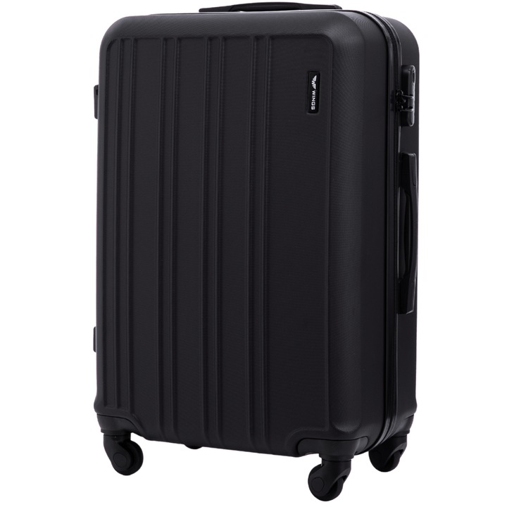 WINGS Troler M Harrier, Fekete, Közepes, 63L, ABS+, 4 kerék, Teleszkópos fogantyú, Zár