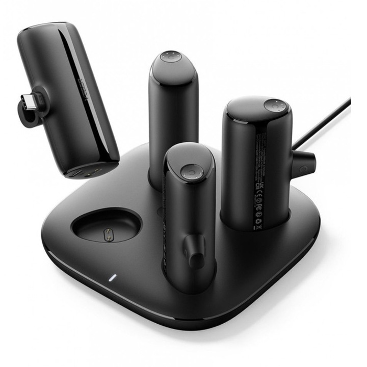 Set powerbank Veger, 4x5000mAh, USB-C, Lightning, Negru