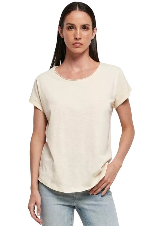 Tricou cu Maneca Scurta, Lung la Spate, Crem