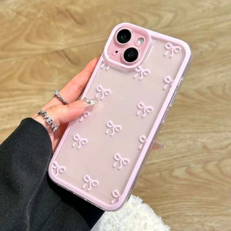 Husa telefon transparenta din gel de silice pentru iPhone 15 Pro Max, set cu fluture roz, rezistenta la amprente si zgarieturi