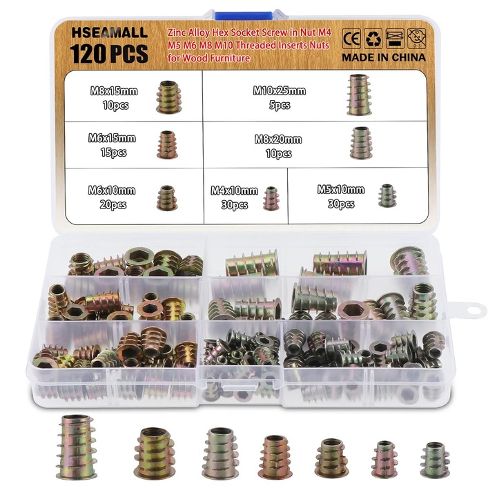 Insertii pentru mobila, Hseamall, 120 buc, hexagonale, zincx
