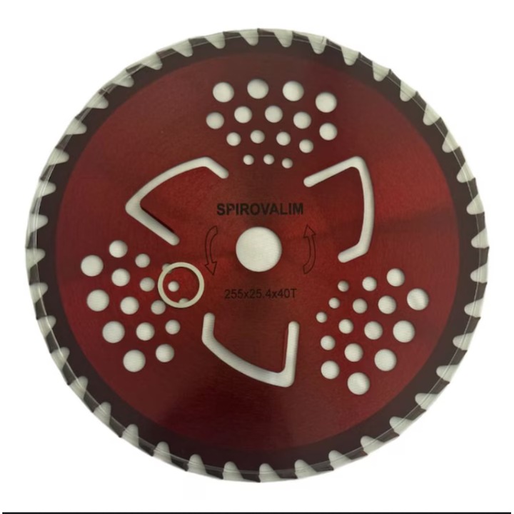 Bozótvágó tárcsa, 255 mm x 25,4 mm x 40 fog, penge fű, cserjék és sűrű növényzet vágásához, gyors és hatékony, megnövelt ellenállás, könnyen telepíthető, kompatibilis a bozótvágókkal, ideális kertekbe, gyümölcsösökbe és nagy földterületekre, kód 36-24