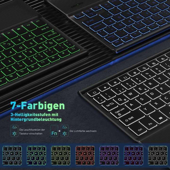 Husa cu tastatura Doohoeek pentru iPad 10 Gen 2022 (10.9"), Bluetooth, iluminare 7 culori, layout limba germana, Negru
