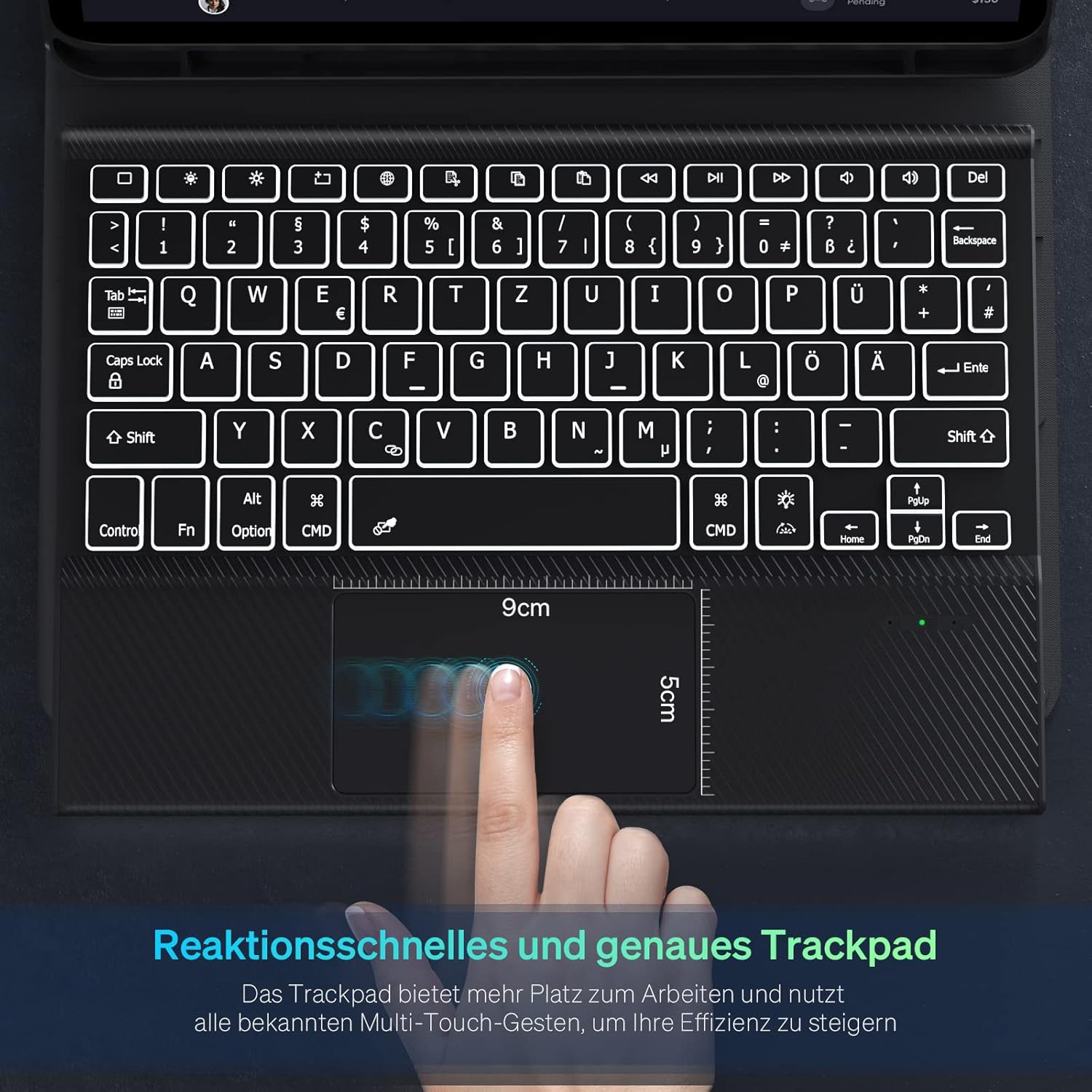 Husa cu tastatura Doohoeek pentru iPad 10 Gen 2022 (10.9"), Bluetooth, iluminare 7 culori, layout limba germana, Negru