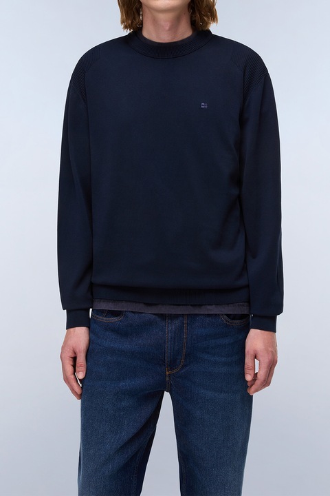 Napapijri, Памучен пуловер с овално деколте, Ултрамарин синьо