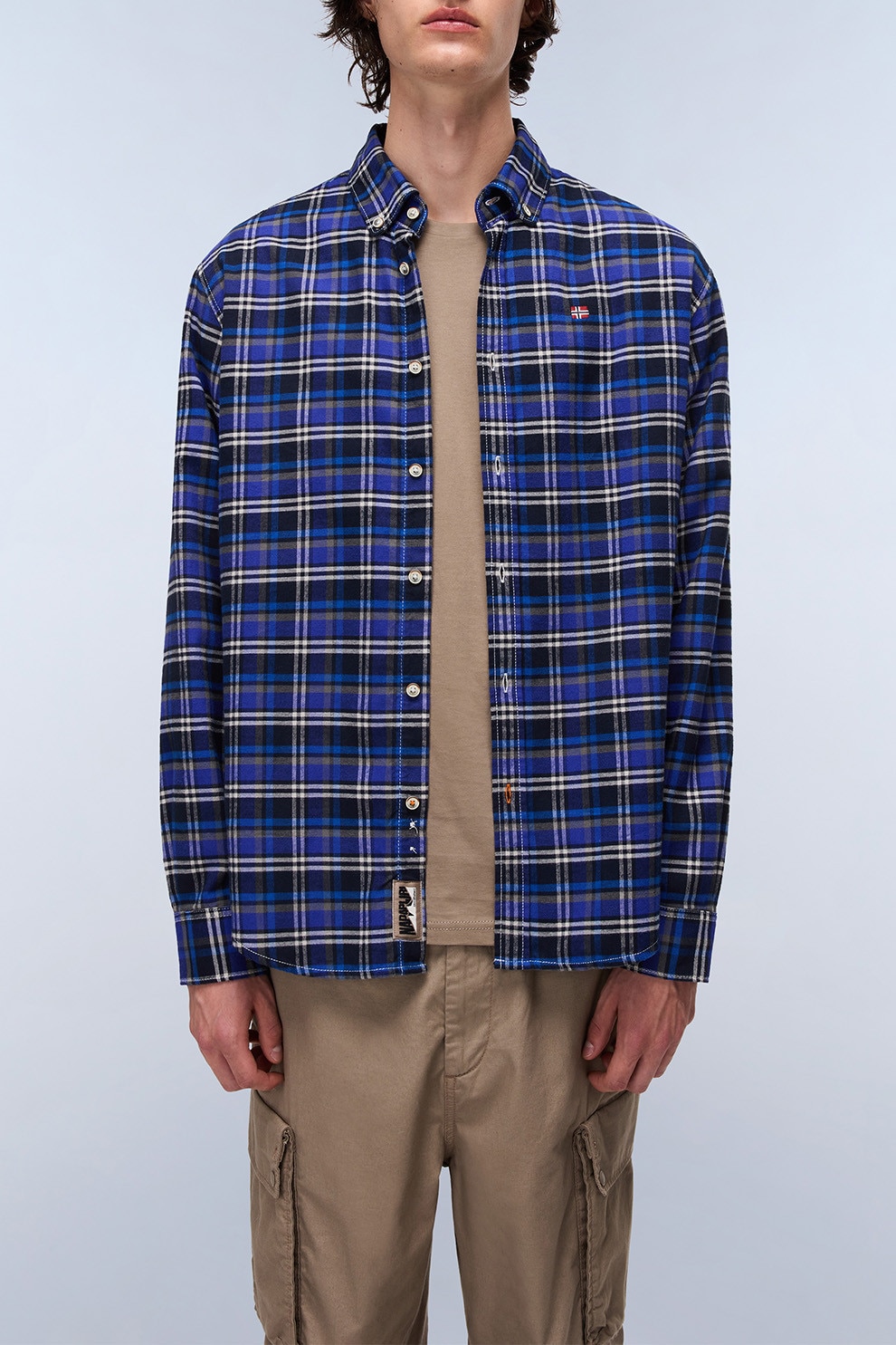 Napapijri, Camasa Oxford cu model in carouri pentru trekking, Alb, Albastru royal, XL