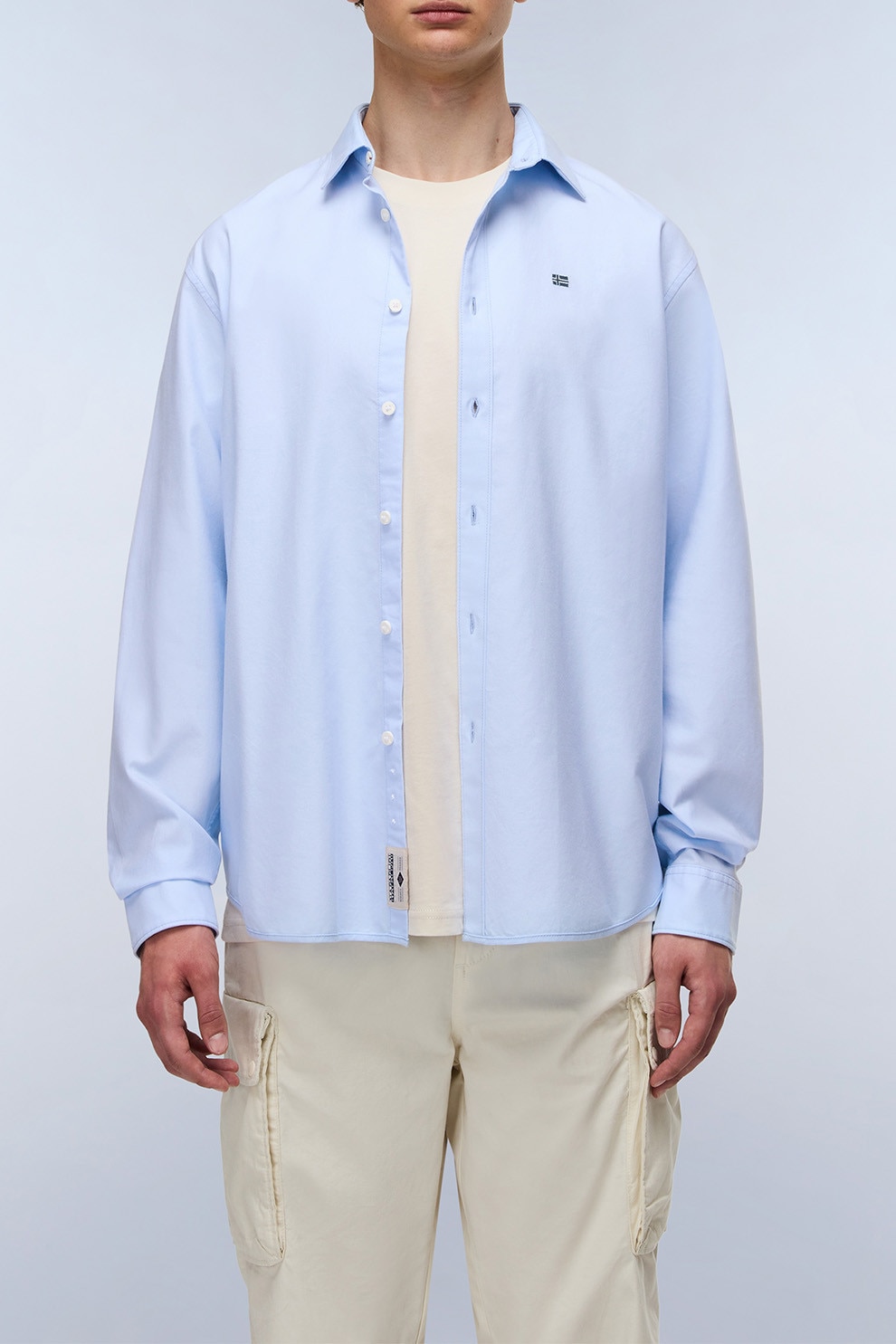 Napapijri, Camasa uni cu guler fixat cu nasturi, Albastru pastel, L