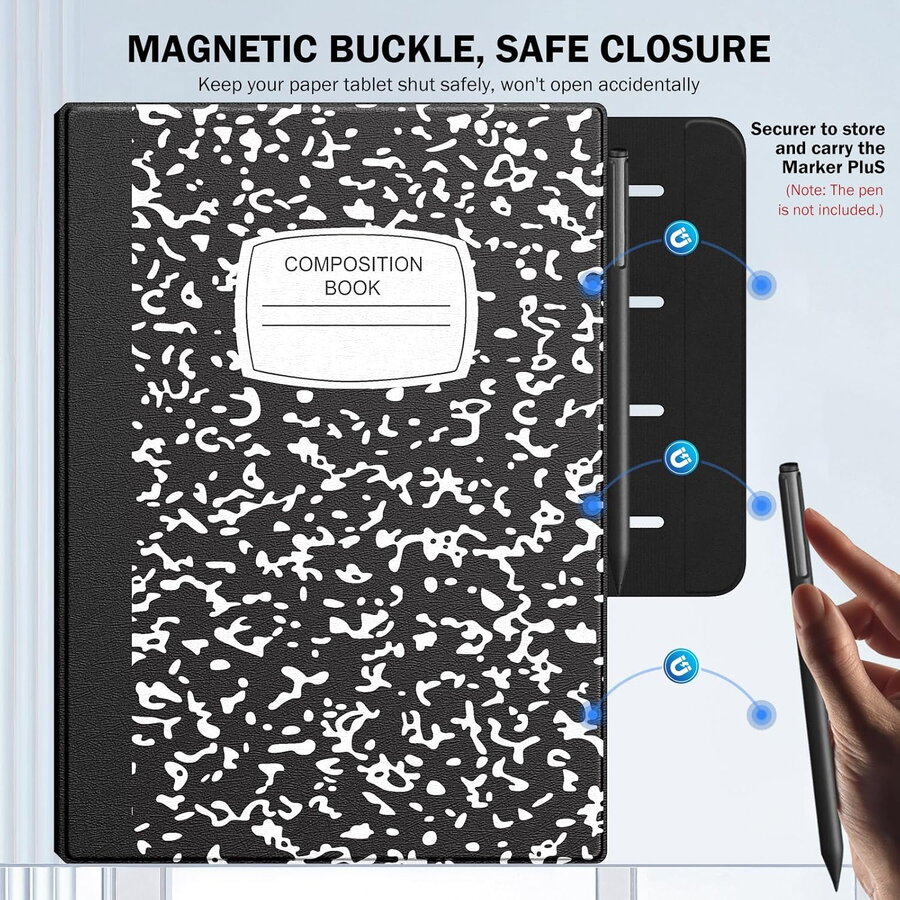 Husa MoKo Book Folio pentru Remarkable Paper Pro 11.8", Magnetic, Negru-Alb