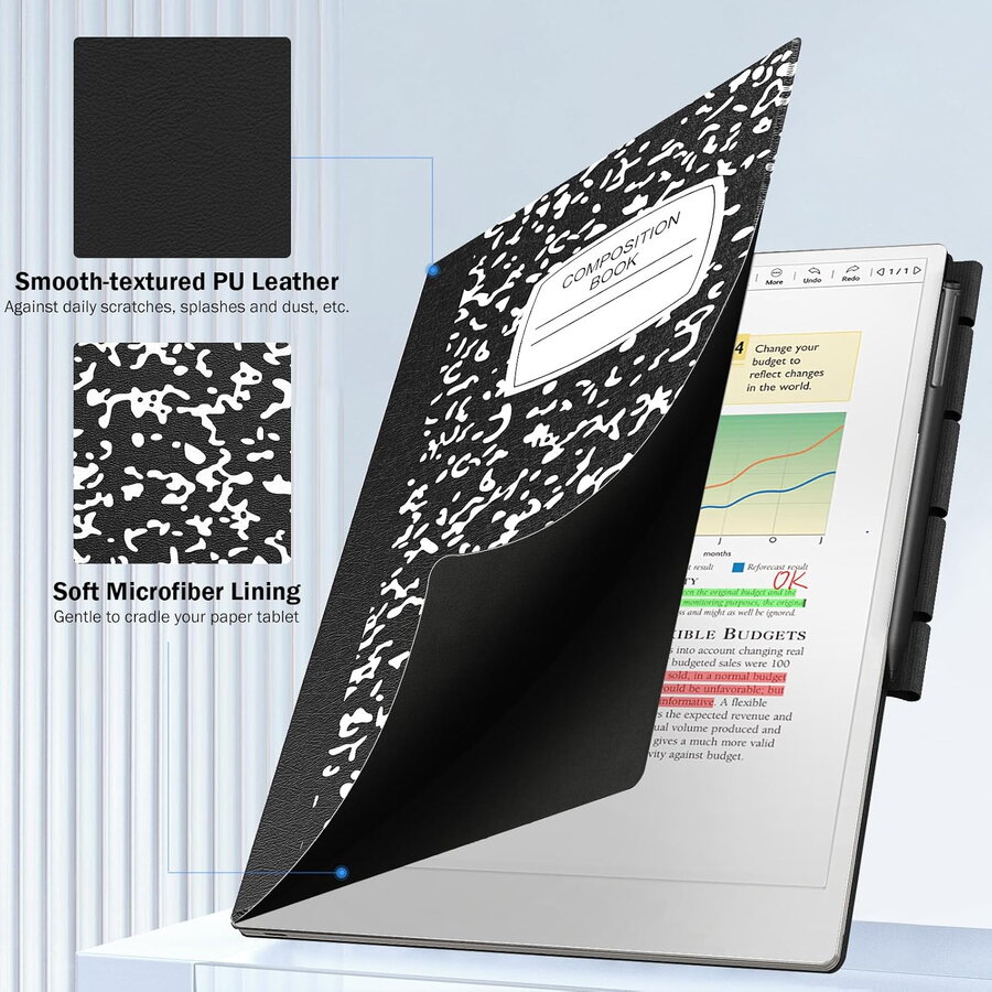 Husa MoKo Book Folio pentru Remarkable Paper Pro 11.8", Magnetic, Negru-Alb