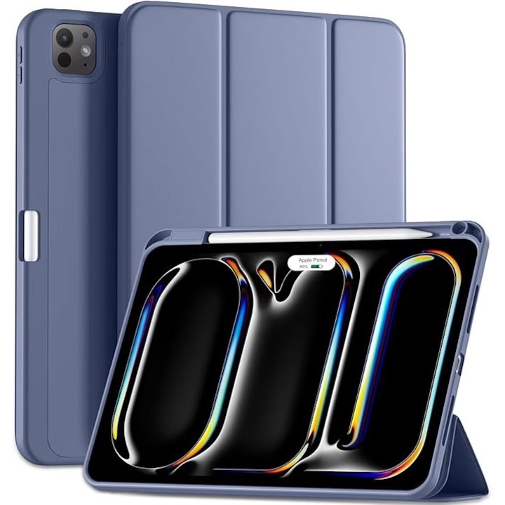 Husa pentru tableta, compatibila cu iPad Pro de 11 inchi (M4 5 generatie 2024), cu suport pentru stilou, husa inteligenta, trezire/dormire automata, Albastru Violet