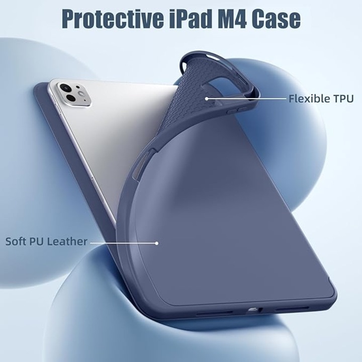Husa pentru tableta, compatibila cu iPad Pro de 11 inchi (M4 5 generatie 2024), cu suport pentru stilou, husa inteligenta, trezire/dormire automata, Albastru Violet