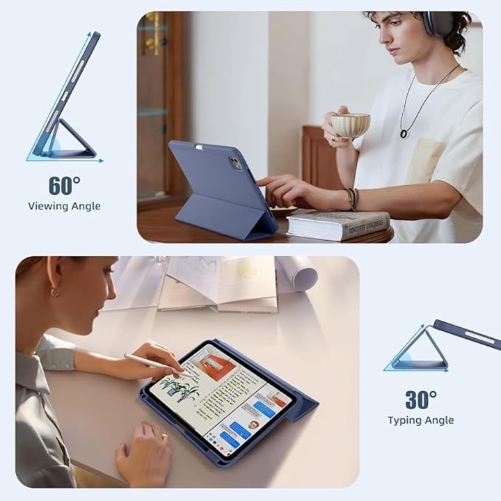 Husa pentru tableta, compatibila cu iPad Pro de 11 inchi (M4 5 generatie 2024), cu suport pentru stilou, husa inteligenta, trezire/dormire automata, Albastru Violet
