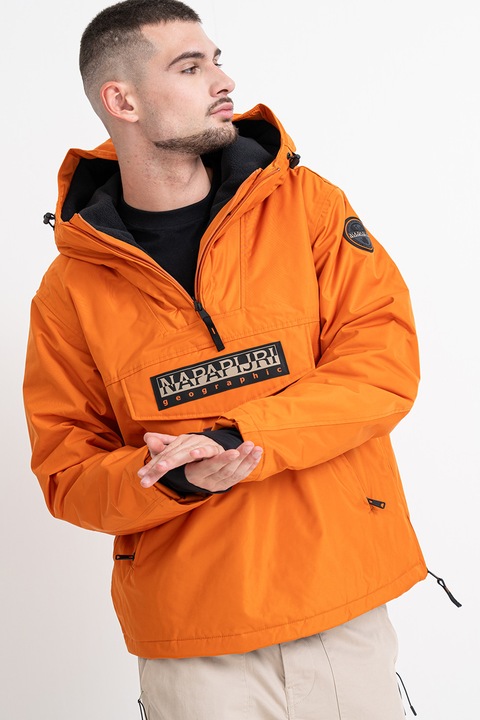 Napapijri, Rainforest Next kapucnis bebújós télikabát logóval, Mandarinszín