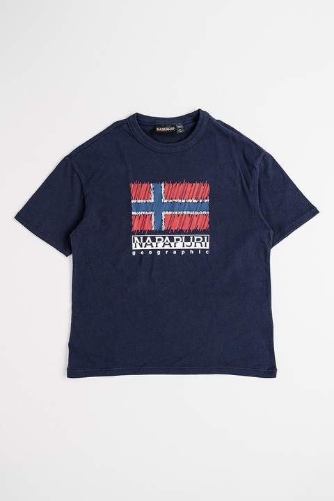 Napapijri, Тениска от памук с лого, Червен/Ултрамарин синьо