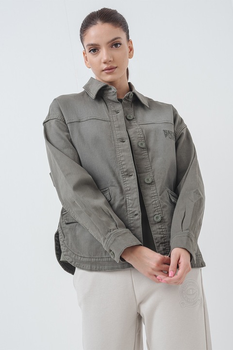 Napapijri, Jacheta-camasa lejers din denim cu maneci cazute, Verde sparanghel