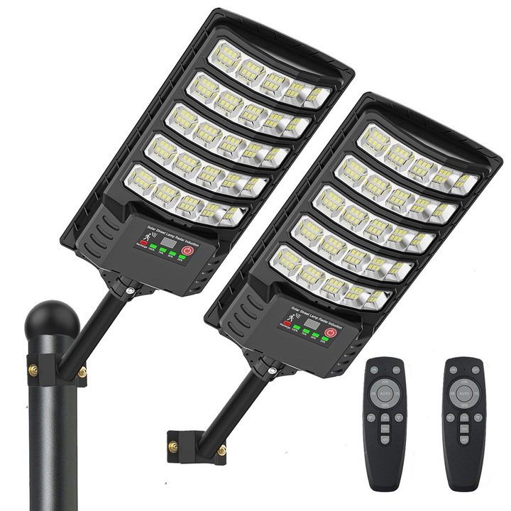 Lumini de strada solare in aer liber impermeabil, 8500K LED-uri cu putere solara de parcare Lumina de apus pana la zori cu senzor de miscare Securitate Iluminare inundatie pentru autostrada