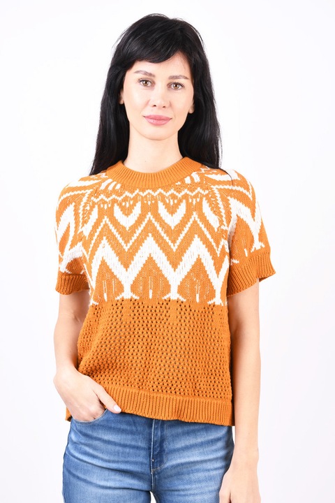 Tricou tip pulover, Portocaliu/Alb, Object, Marimea M 38 EU