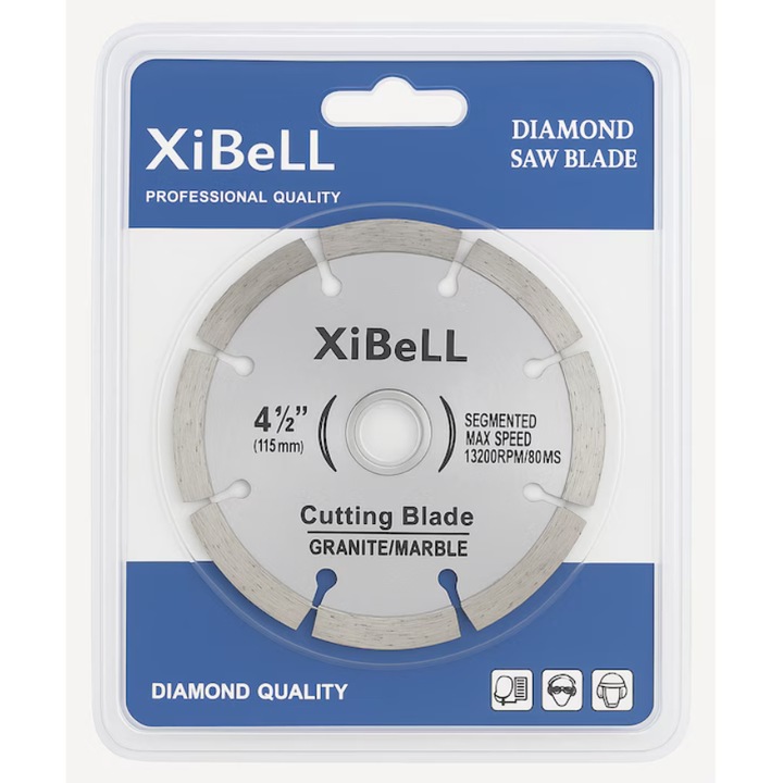 Диск за рязане на бетон, керамика, мрамор и гранит, 115 мм сегментиран диамантен, 13200 об/мин, професионална и „Направи си сам“ употреба