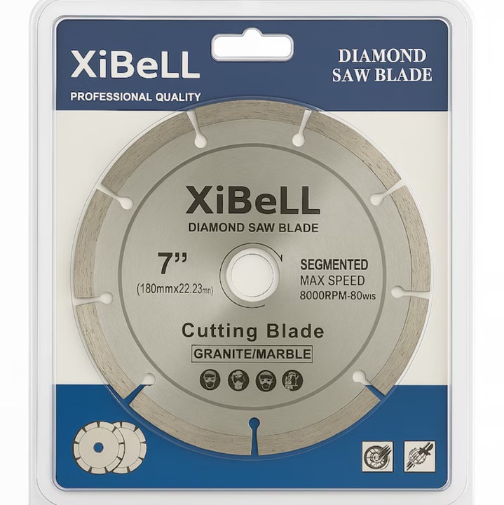 Диамантен сегментиран диск 180 мм за рязане на бетон, керамика, мрамор и гранит, 8600 об/мин, Професионален циркулярен диск за ъглошлайф